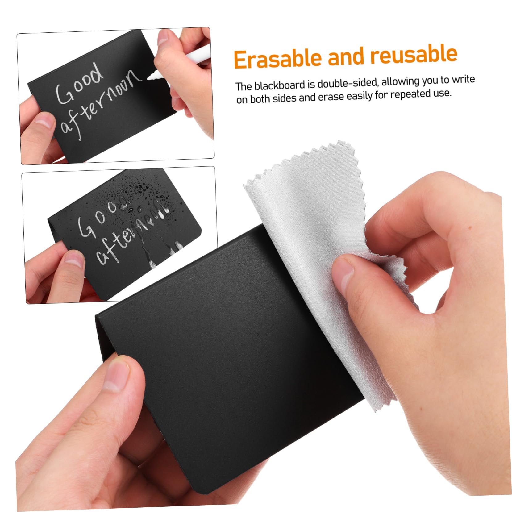 HOMSFOU 20 Stück Mini Schreibtafel Schildchen Doppelseitige Mini Schwarze mit Weißen Stiften und Reinigungstüchern Wiederverwendbar für Supermärkte Geschäfte und Zuhause