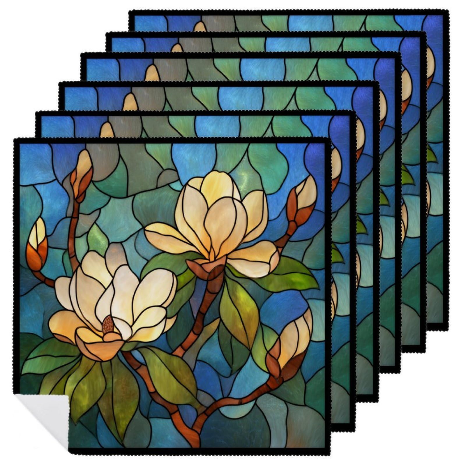 Southern Magnolia Tree in Bloom Cloth Napkins Set of 6, Square Premium Reusable Washable Polyester Table Linen Napkin for Dinner Party