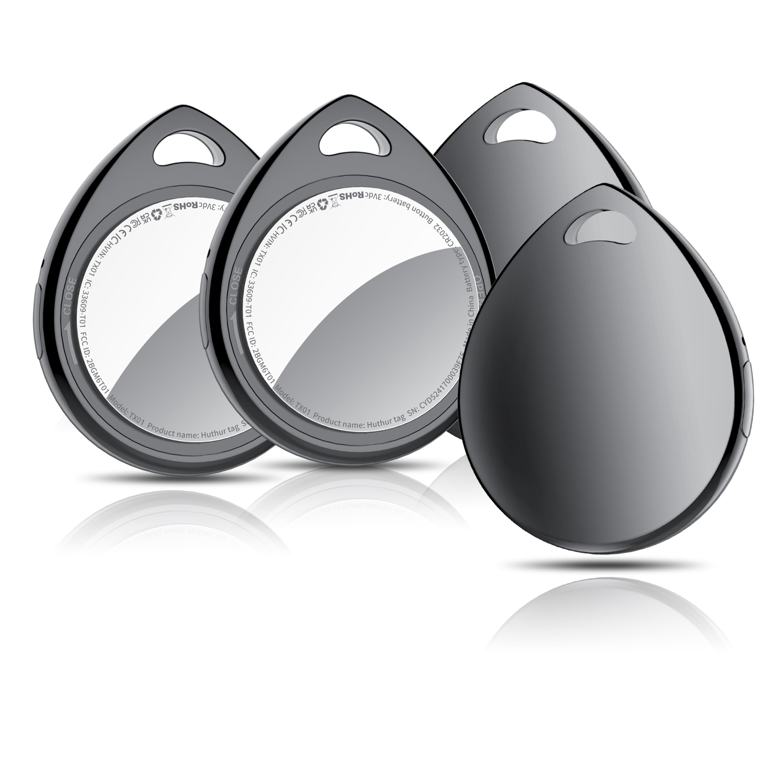 QCOQ Tracker Tag 4 Pezzi, Nero | Smart Tracker Funziona con Apple Dov'è App (solo iOS), Batteria Sostituibile Bluetooth Trova Oggetti, Localizzatore Chiavi per Chiavi/Bagagli/Valigie/Portafogli