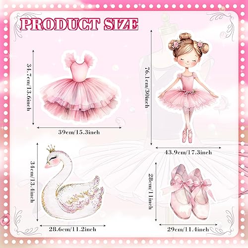 Miniatura 2 de Honoson 4 piezas grandes de cartón de bailarina de 24 x 32 pulgadas, carteles de fiesta de bailarina rosa, decoración para baby shower, boda,