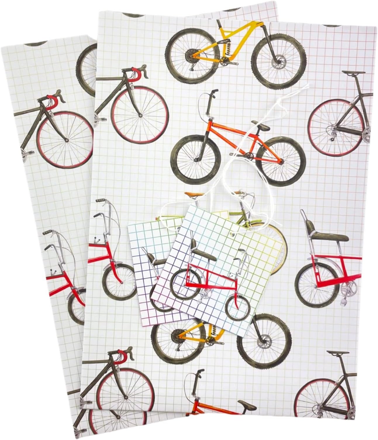 Bike Bicycle 100% recycled and recyclable gift wrapping paper - 2 sheets and 2 tags