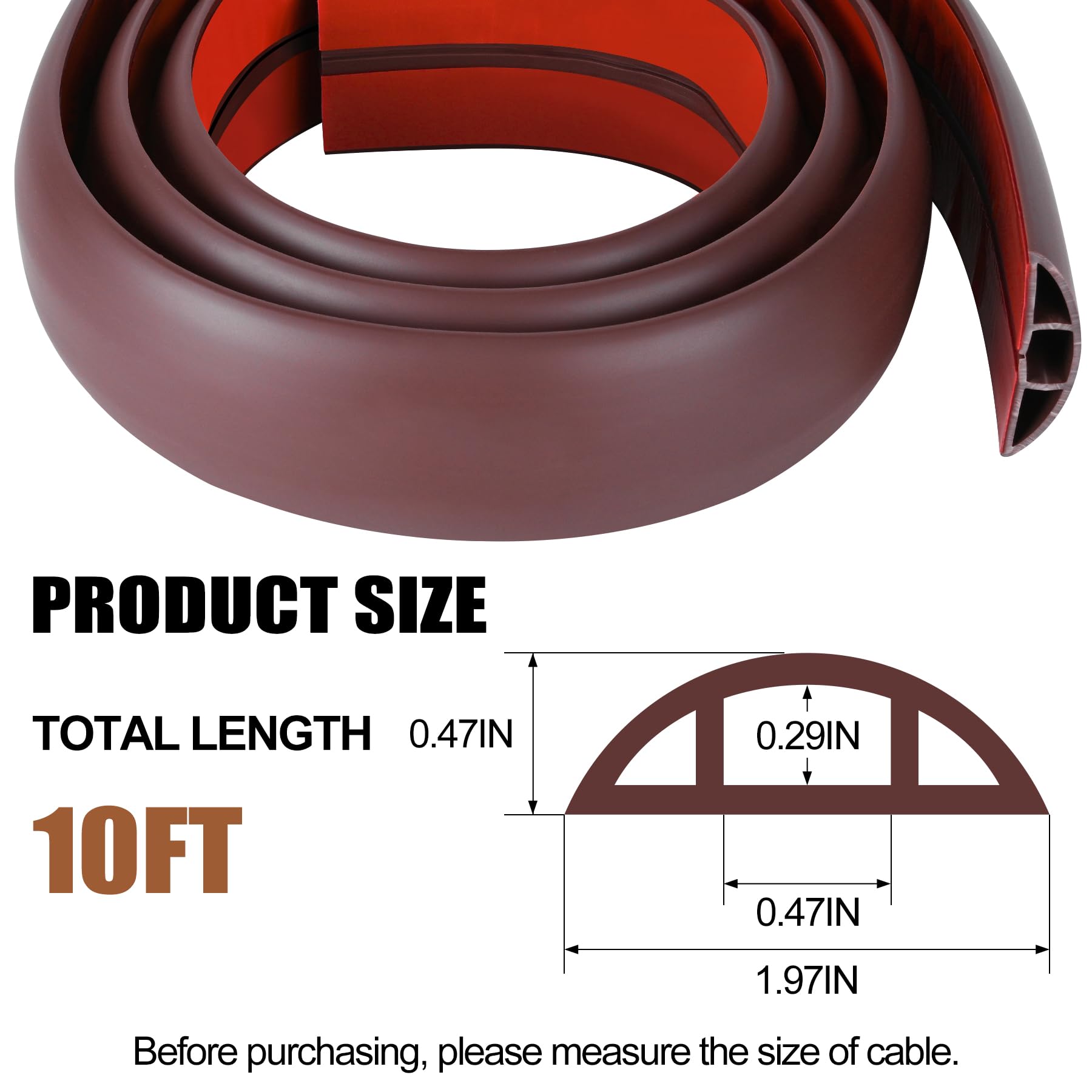 MYFAMIREA Cubierta de cable de suelo de 10 pies para alambre, autoadhesiva, gestión de cavidades, PVC, cable de extensión, cubierta protectora de alambre de piso para evitar viajes de cables para