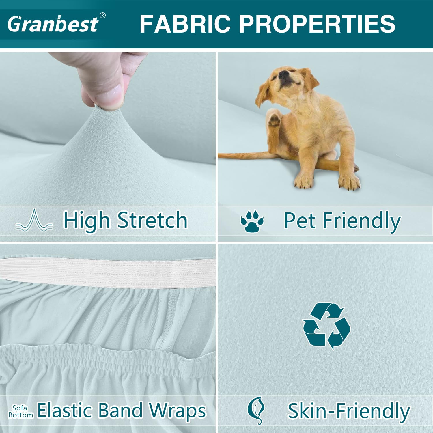 Granbest Copridivano elasticizzato a 2 posti, in morbida microfibra, antiscivolo, in elastan, protezione per mobili per cani, animali domestici (2 posti, azzurro)