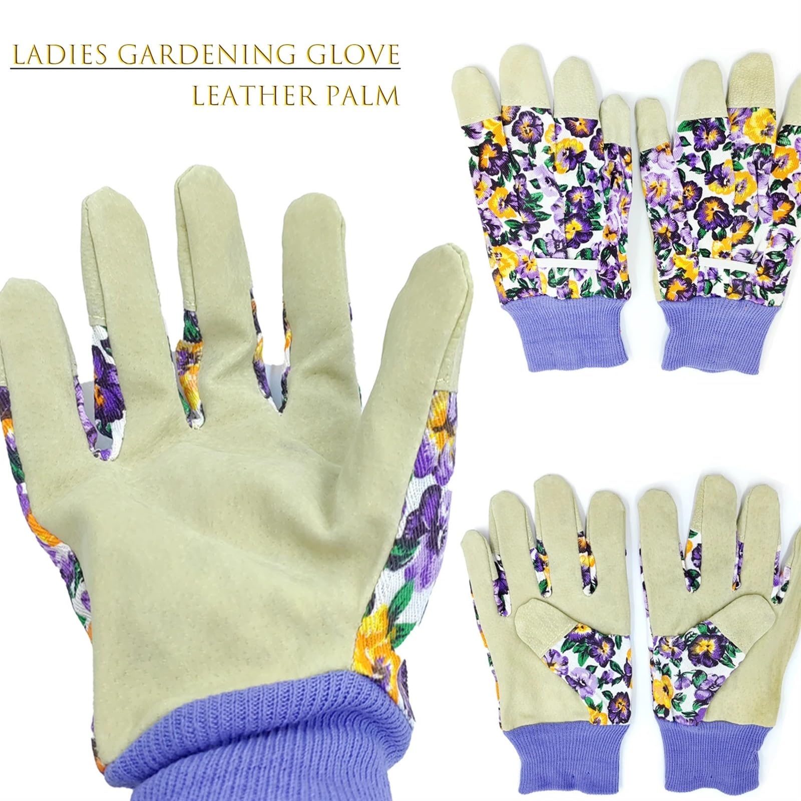 Guanti da Giardinaggio Anti-Spina da Donna in Pelle, Guanti da Lavoro Leggeri, Elasticizzati, con Impugnatura Resistente in Pelle per la Semina, la potatura(Glove 2Pairs)