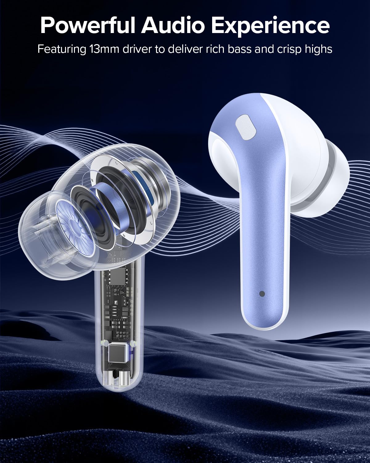 TAGRY Bluetooth Headphones True Wireless Earbuds 60H Playback LED Power Display Earphones with Wireless Charging Case IPX5 Waterproof in-Ear Ear buds with Mic for TV Smart Phone Laptop Computer Sports — Amazon image 6
