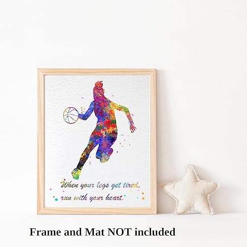 Miniatura 4 de Dignovel Studios Póster de baloncesto de 8 x 10 pulgadas sin marco para niña, cuando tus piernas se cansan, póster motivacional en acuarela,
