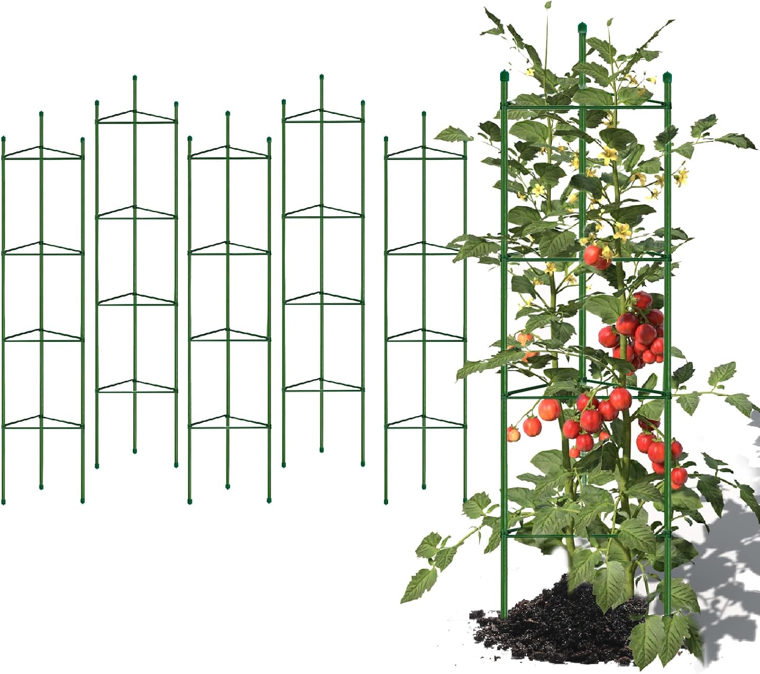 G-LEAF Tomato Cages for Garden, 5ft Tomato Trellis for Raised Garden Bed, Gardening Cage Plant Support for Climbing Plants