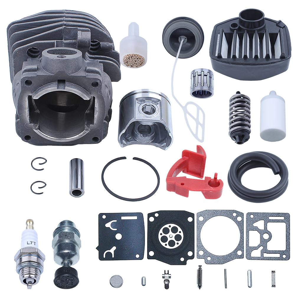 PEGGYLIN Kit de reparación de carburador de pistón de Cilindro de 47mm Apto for Motosierra 357XP 359 EPA Filtro de Aire y Combustible Filtro de Aire Filtro de Combustible