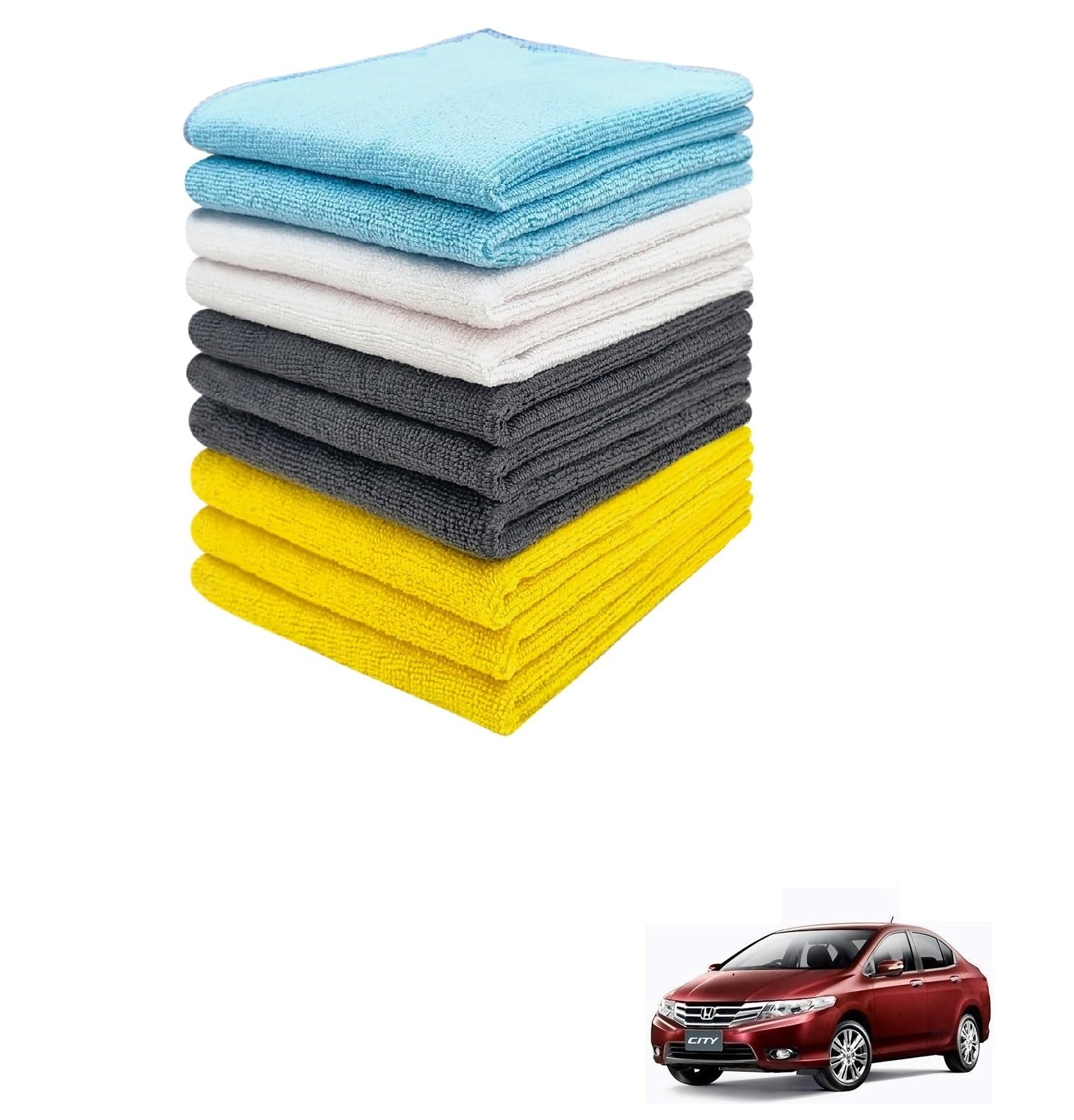 Kozdiko Car Microfiber Cleaning Cloths 40x40cms 300 GSM (Pack of 10) Multi-Colour Highly Absorbent Lint and Streak Free Wash Cloth Compatible with Honda City Ivtec Old