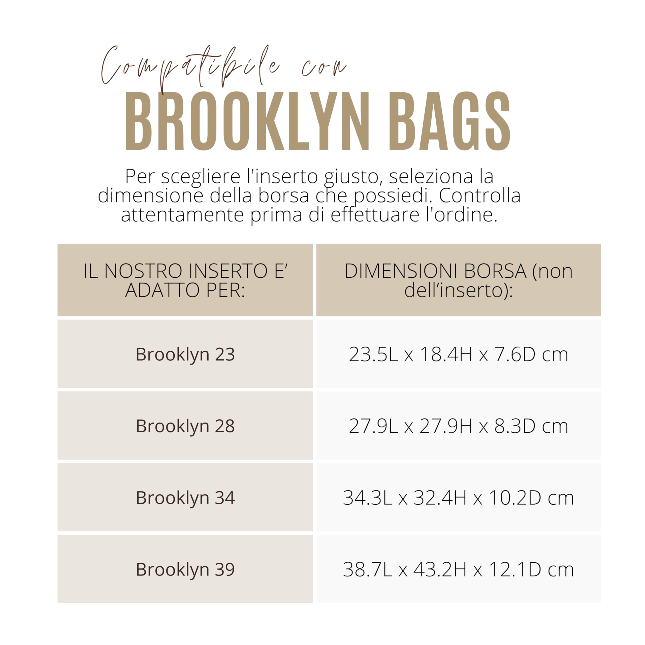 Divitize Premium Taschenorganizer kompatibel mit Coach Brooklyn 23/28/34/39 - Handgefertigter Filz, Vollverkleidung, Verstärkter Boden, Maßgefertigtes Design, 24+ Farben (Beige, for Brooklyn 39)