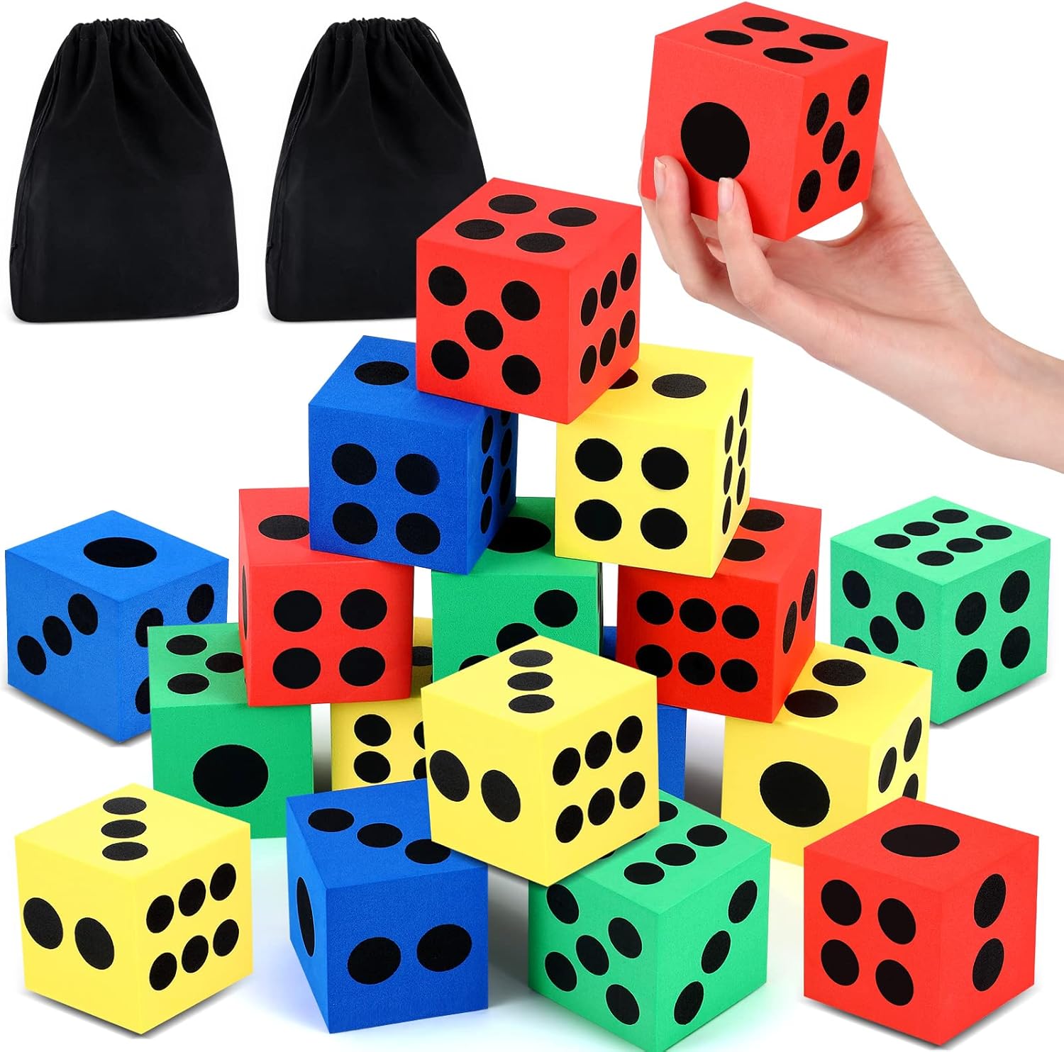 Meooeck 18 Pcs 2.48 Inch EVA Foam Dice Colorful Jumbo Dice