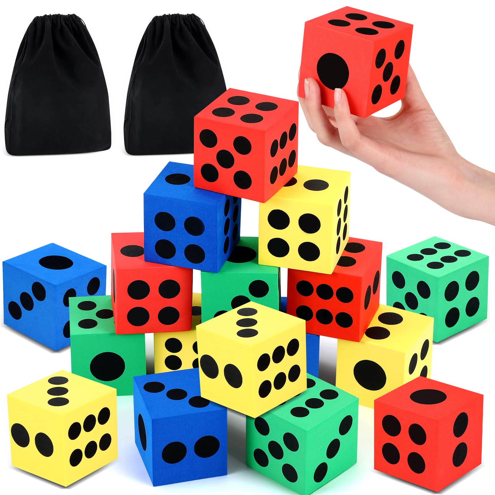 Meooeck 18 Pack Large Foam Dice 2.48 Inch Colorful Jumbo Dice with Storage Bag for Classroom Educational Activities and Game to Get Your Luck Numbers