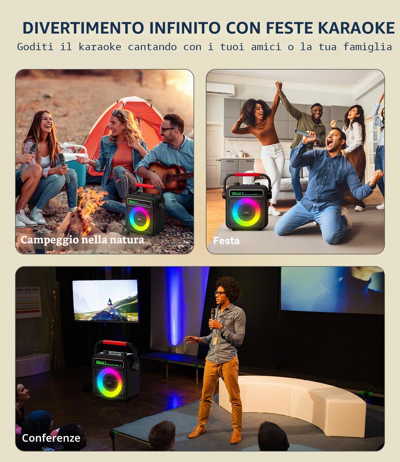 Karaoke con 2 Microfoni - Cassa Bluetooth Portatile e Potente, Karaoke Professionale Completo per Adulti con Supporto Bluetooth/TF/USB/AUX/TWS - Regalo Perfetto per Bambini, Famiglia e Amici