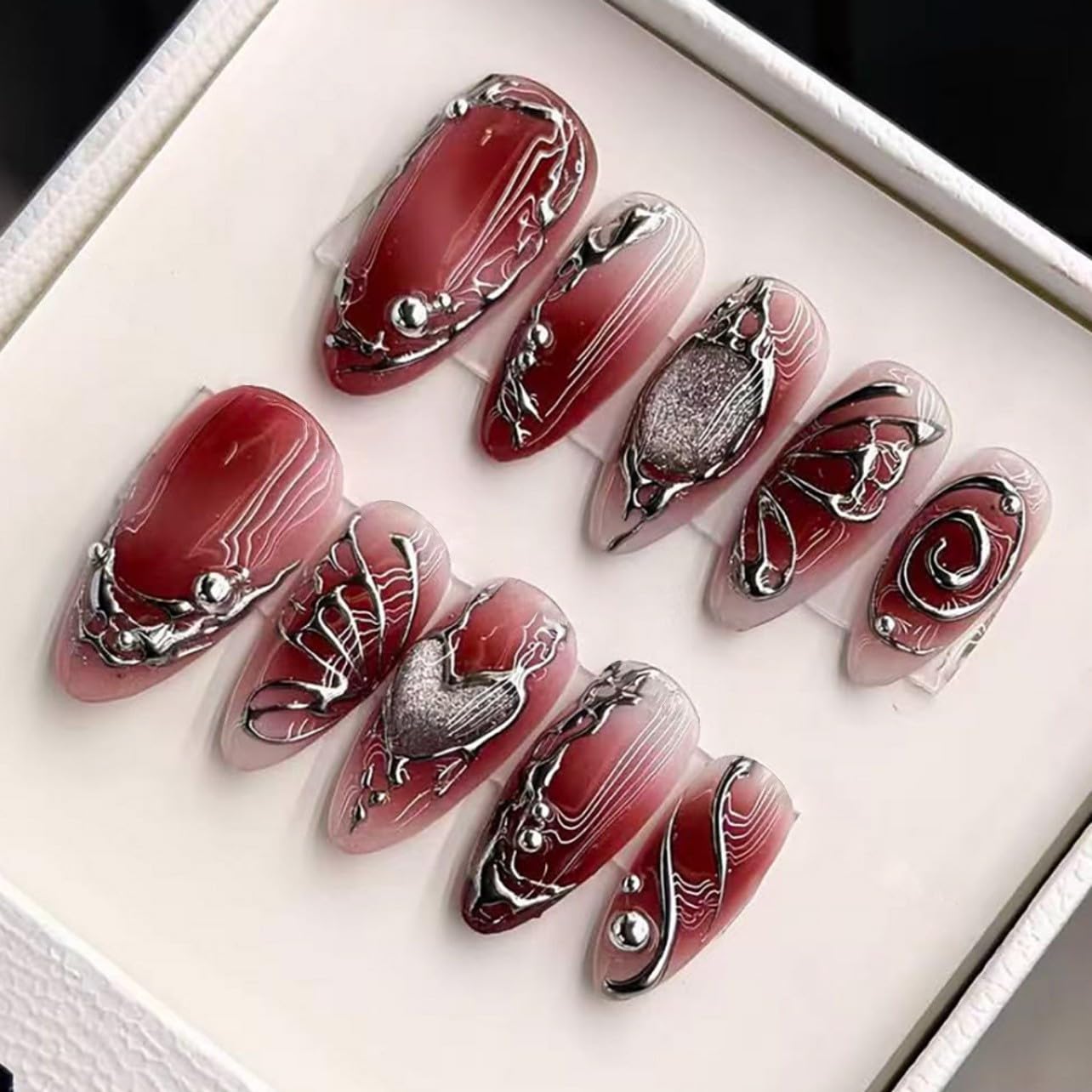 Uñas Postizas Almendra para y2k Negro Mariposa Uñas Postizas