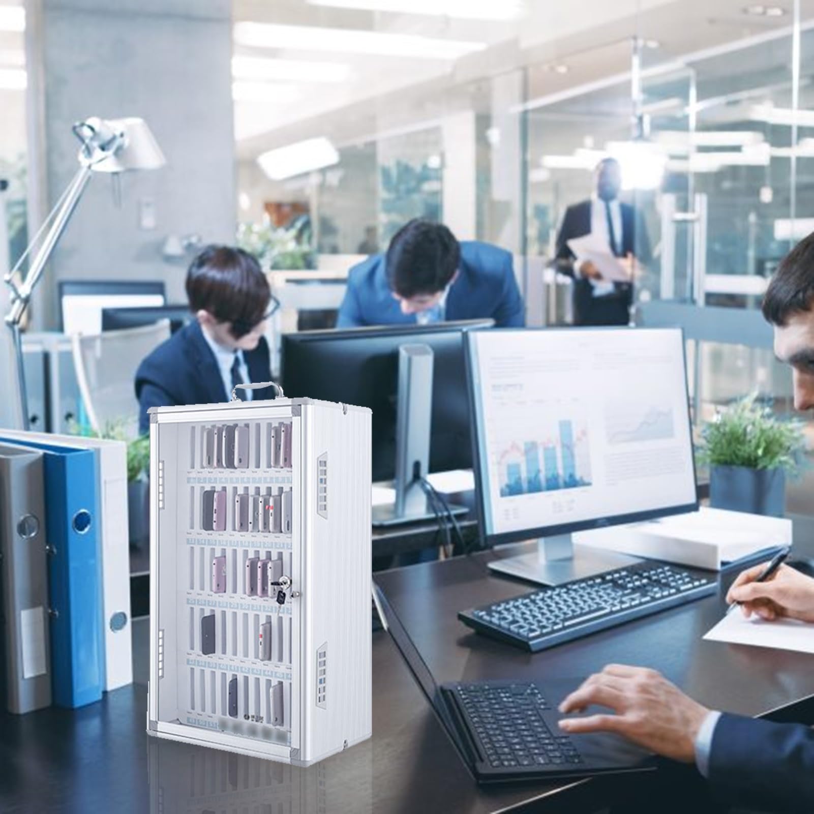 Mobile porta cellulare in alluminio con serratura, montaggio a parete, per scuole e aziende, supporto sicuro per 60 telefoni, perfetto per aule e uffici