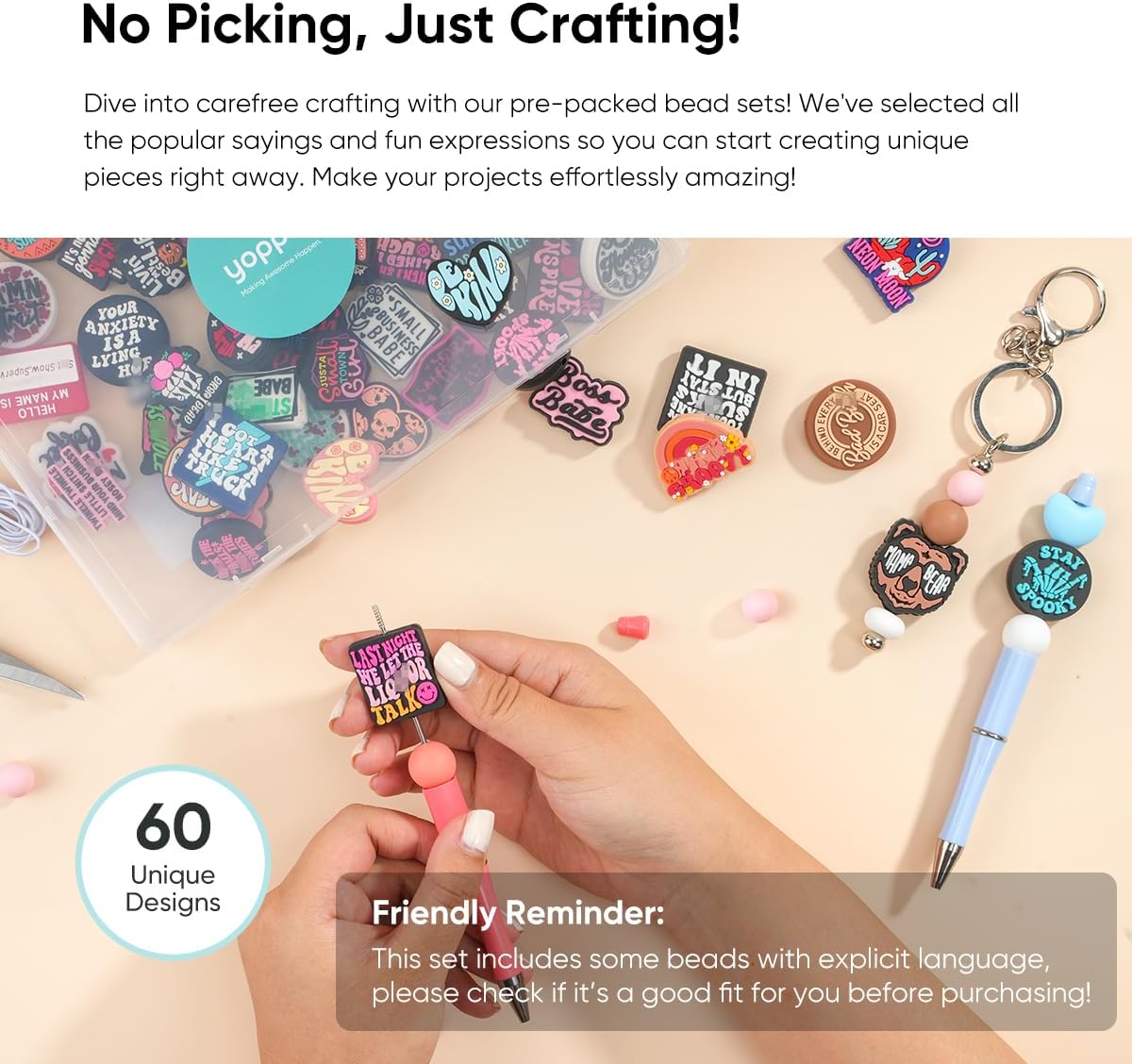 60Pcs Silicone Focal Beads Bulk, Inspirational Faith Funny Words Focal Beads for Pens Keychains Making Bracelet Necklace DIY Your Holiday Presents - Image 4