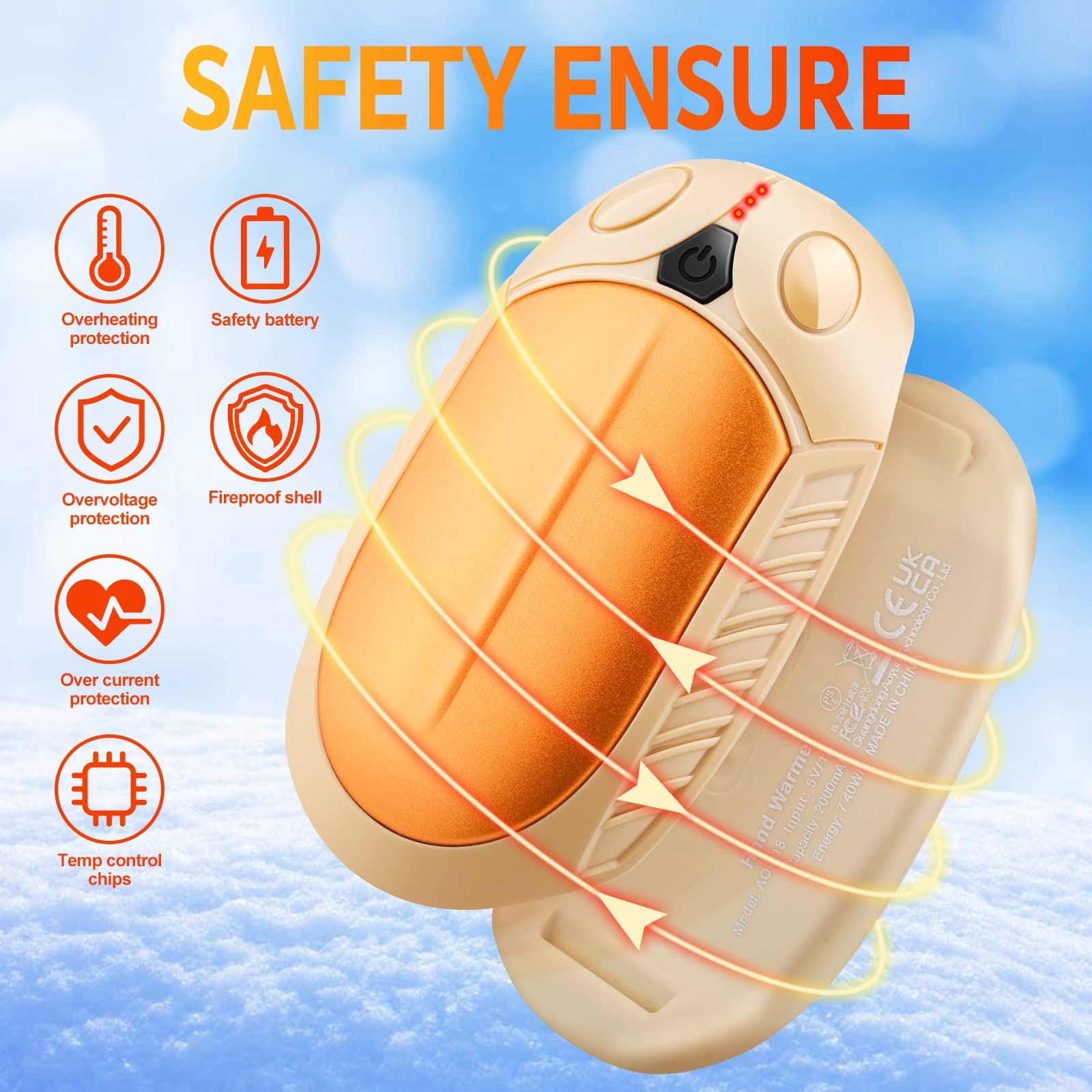 2 Pack Hand Warmers Rechargeable,Portable Electric Hand Warmers Reusable, 2 in 1 Hand Warmer Great Warm Gift for Christmas Outdoors/Indoor/Hunting/Golf/Camping/Football for Men Women Khaki