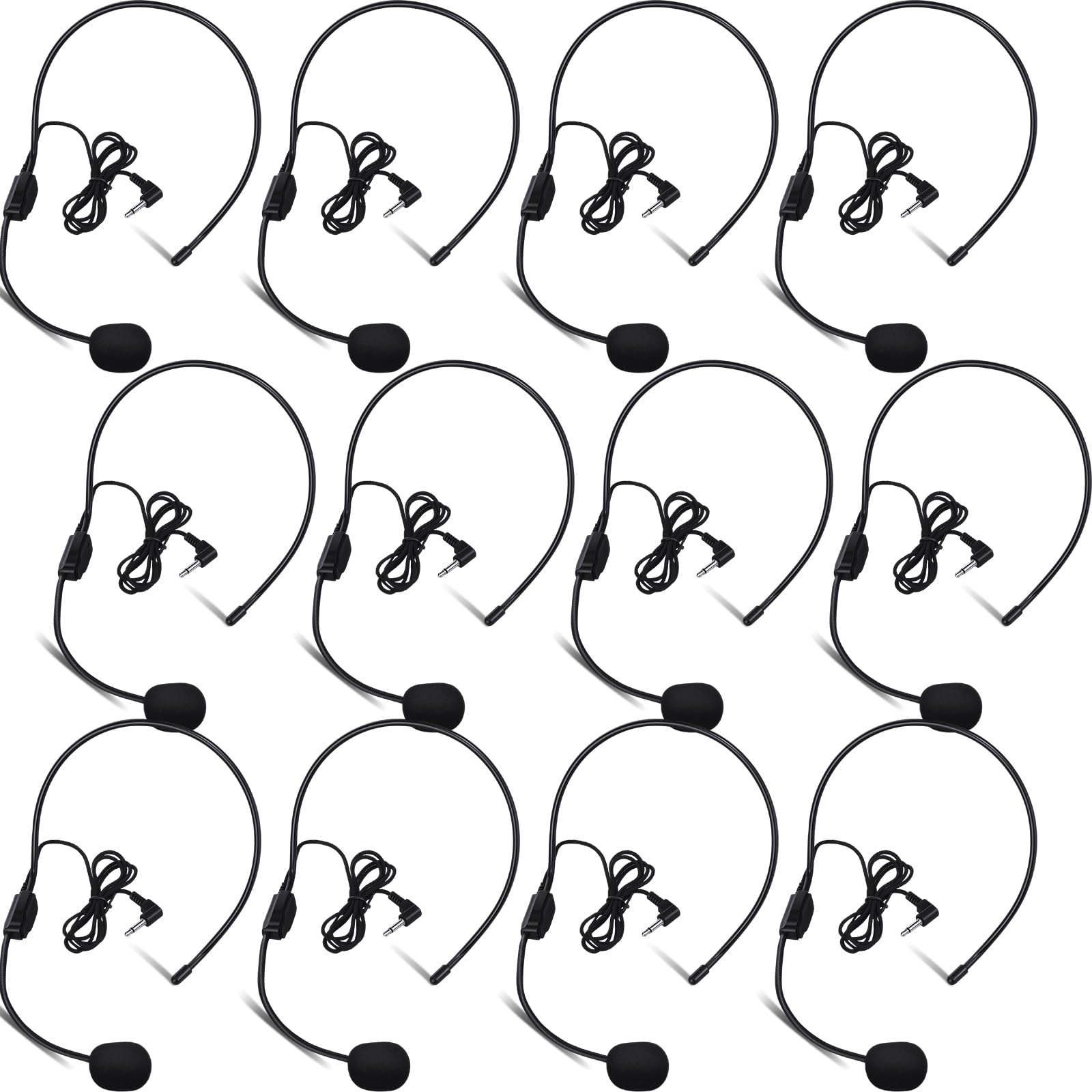 Copkim 12 Pcs Halloween Headset Microphone 3.5mm Connector Jack Headset Mic Microphone Prop with Flexible Wired Boom for Voice Amplifier Speakers Seniors Presentations Singer Teachers Cosplay Costume