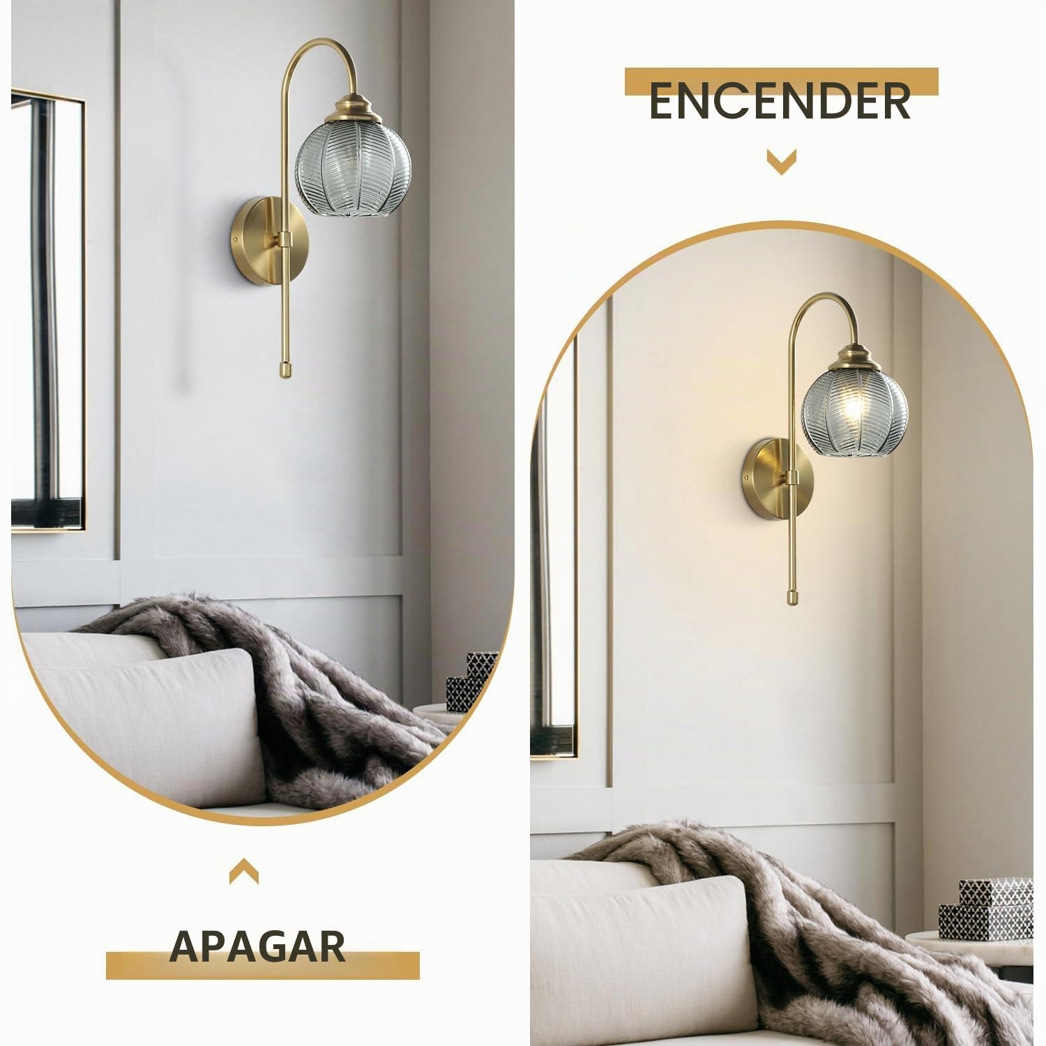 KCO Lighting - Juego de 2 apliques de pared de cristal ahumado vintage de mediados de siglo, juego de 2 apliques de pared modernos de globo de arco largo