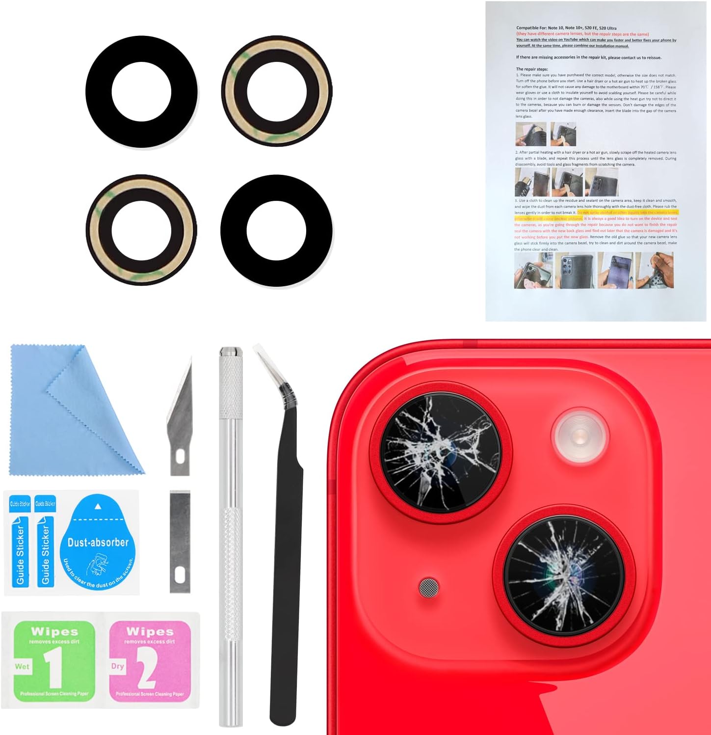 – ASDAWN Back Rear Camera Lens Glass Replacement for iPhone 14 6.1 inch and 14 Plus 6.7 inch with Pre-Installed Adhesive, Back Lens Glass with Installation Manual + Repair Tool Set