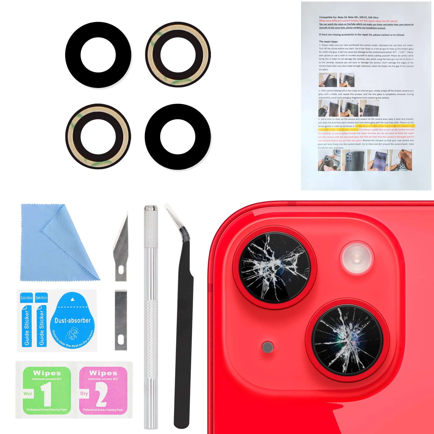 ASDAWN Back Rear Camera Lens Glass Replacement for iPhone 14 6.1 inch and 14 Plus 6.7 inch with Pre-Installed Adhesive, Back Lens Glass with Installation Manual + Repair Tool Set