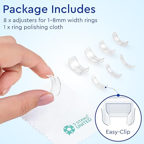 Miniatura 3 de Ajustador de tamaño de anillo para anillos sueltos se adapta a bandas planas de hasta 0.315 in, paquete de 8 protectores de fácil clip, espaciadores