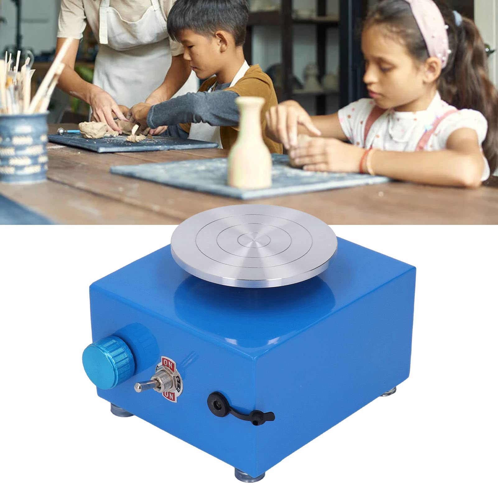 Mini torno de alfarería, pequeña máquina eléctrica para modelar cerámica, kit de torno de cerámica para la enseñanza escolar, bar de alfarería, bricolaje casero, azul