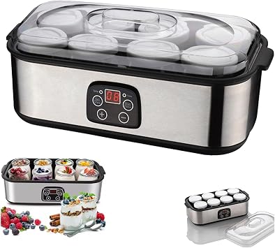 Yogurt Maker,Probiotic with 8 Glass Jars,Adjustable Temperature and Timer,Stainless Steel Design for Homemade