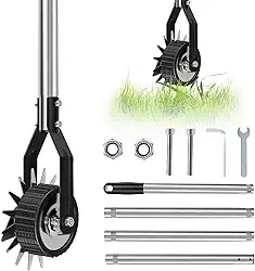 Cortador de grama manual com 3/4 seções, cabo de aço inoxidável, 39,37/53,14/171 cm, altura ajustável, tesoura rotativa, à prova de ferrugem, para gramado de jardim ○