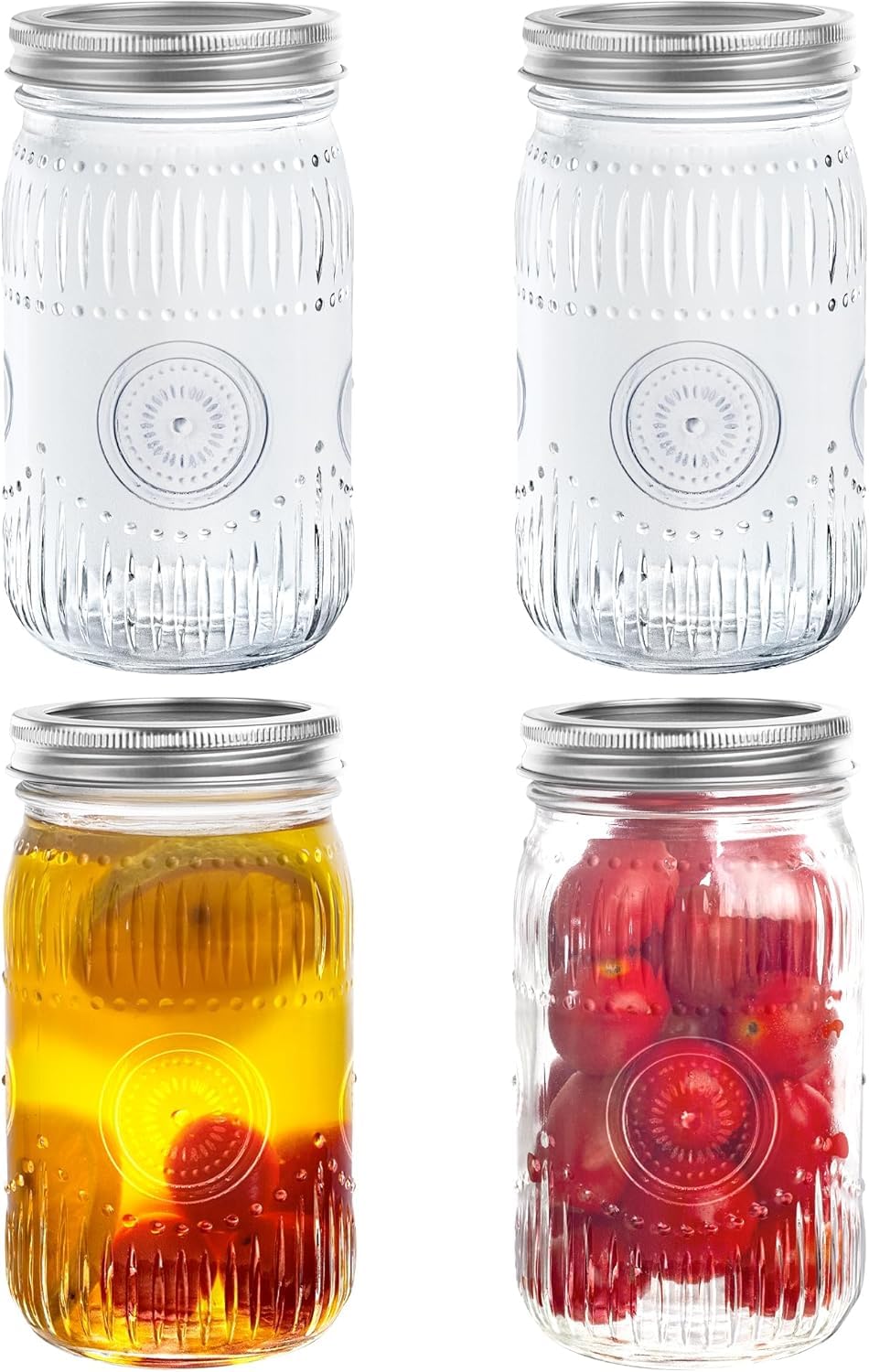 Pack de 4 Tarros de Cristal con Tapa, Vasos con tapón de rosca