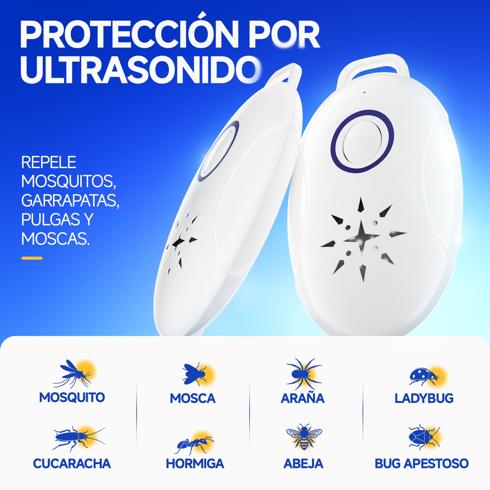 Repelente Mosquitos Portátil Ultrasónico de Plagas 4 Pack- Seguro Silencioso Recargable Antimosquitos Electrico Indoor/Outdoor, Camping,Anti Cucarachas, contra Insecto, Moscas