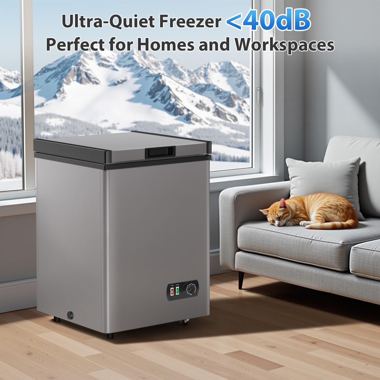 4.2 Cu.Ft Chest Freezer - 7-Temp Adjustable Deep Freezer, Ultra Quiet, Energy Saving, Removable Basket & Wheels, Compact Small Deep Freezer For Apartments/Garage/Office,Gray on Fridge.com - View 5