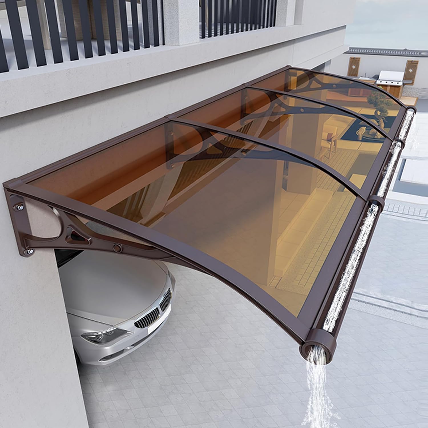 Outdoor Window Rain Shelter Cover,Brown Front Door Canopy,Arched Patio Porch Awning,Modern Polycarbonate Door Canopy, Mute Window Awning,Sun Shetter,60/80/100/120/150cm Entry Awning (60x160c