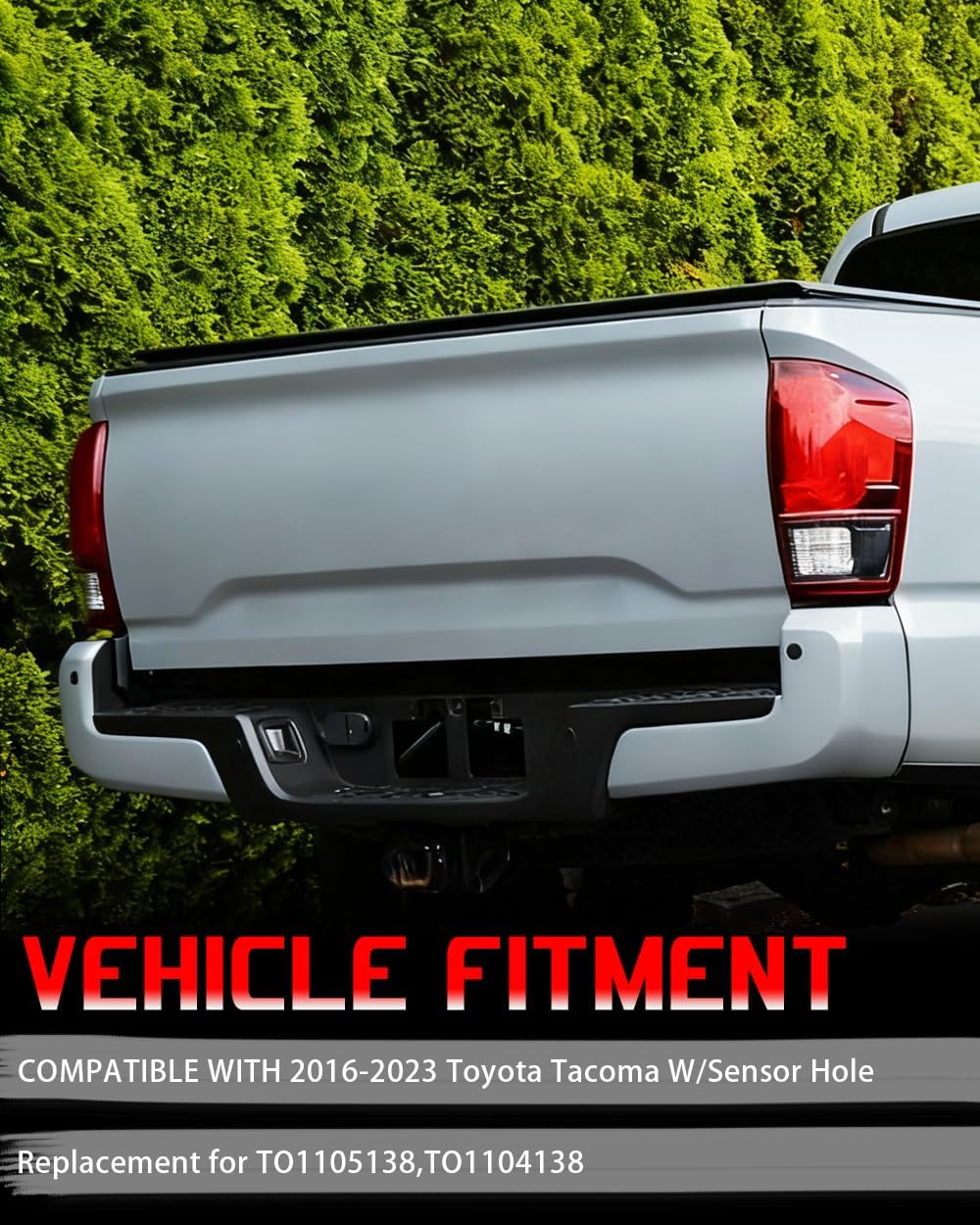 Rear Bumper End Cap Compatible With 2016-2023 Toyota Tacoma Rear Bumper Replace for TO1105138,TO1104138 W/Sensor Hole Silver Sky Pair