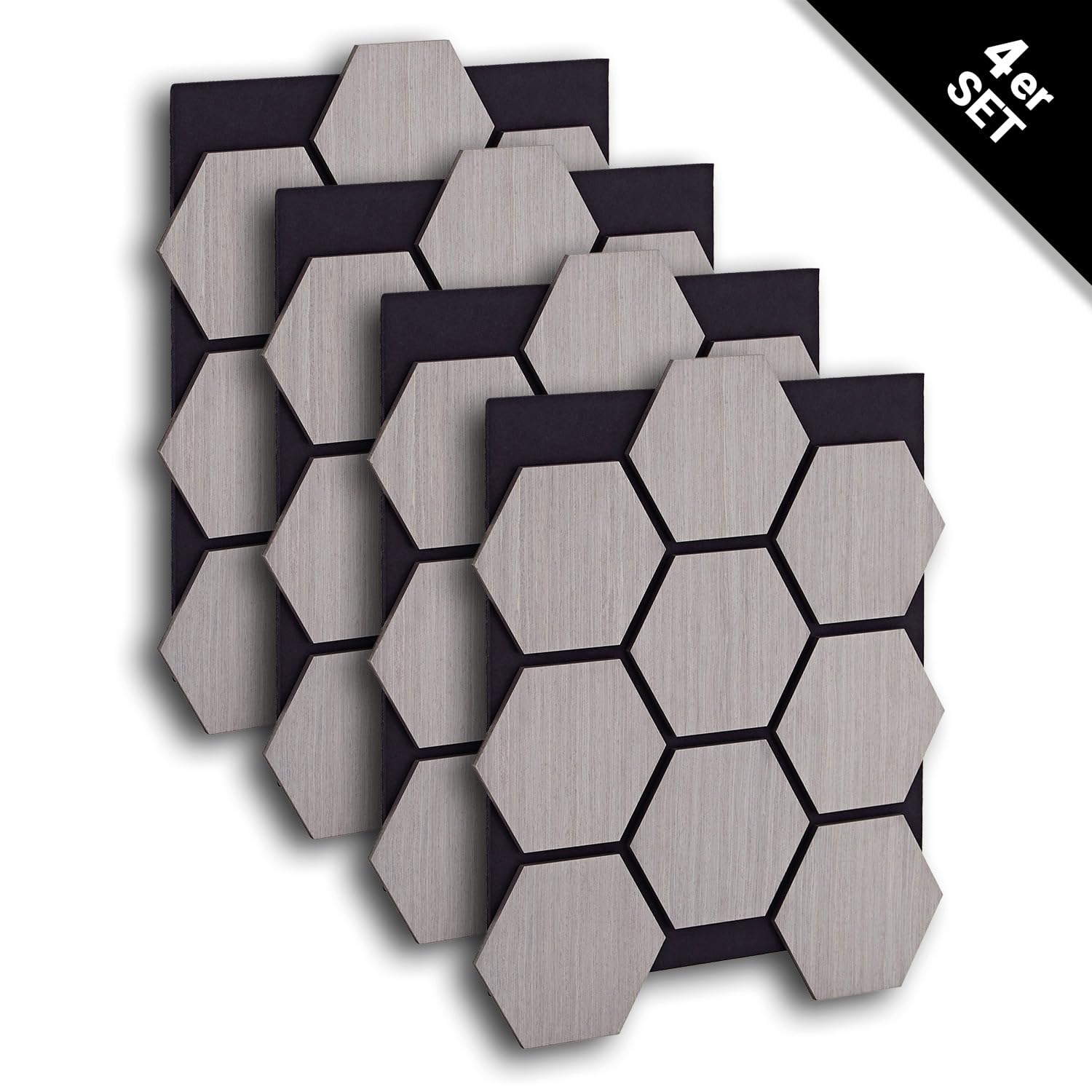 Homestyle4u 4er Set Akustikpaneele Hexagon 76x62 cm Schallschutz Grau | Deko Akustikplatten aus Filz für Wand & Decke, 3D Schalldämmung zur Raumakustik-Optimierung, zuschneidbare Wandpaneele