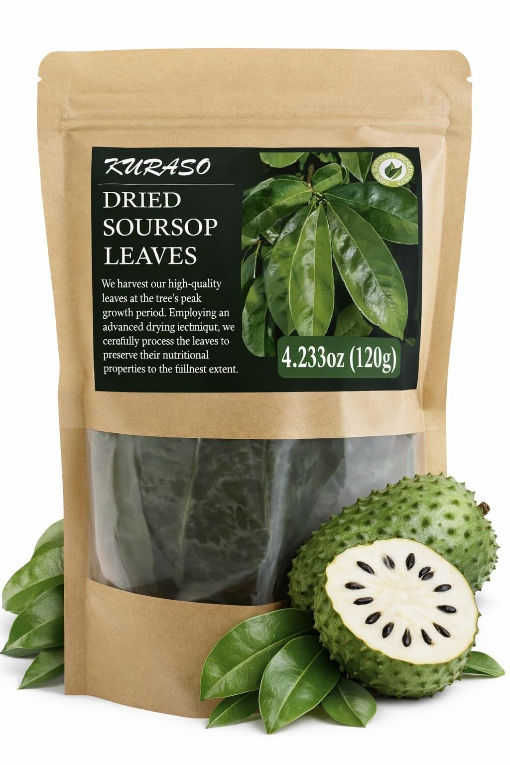Premium Soursop Graviola Guanabana Dried Leaves for Tea, 120 gr 350-400 Soursop Leaves.