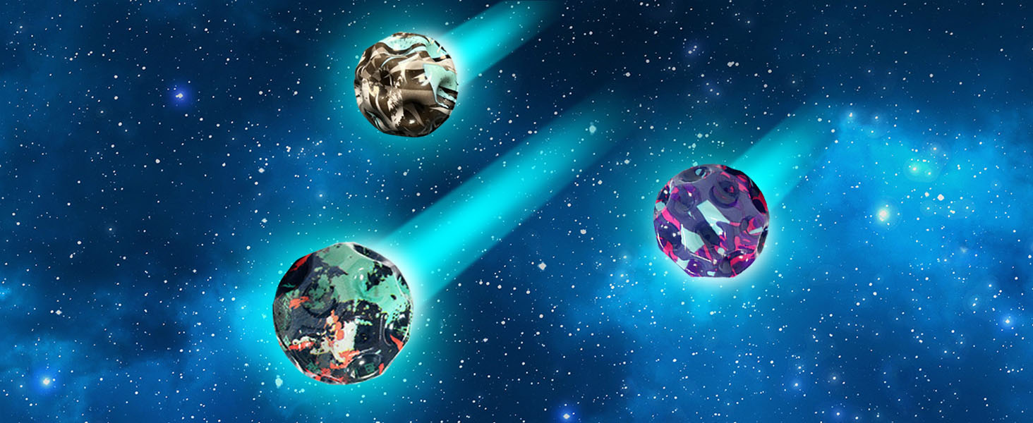 Yueser Pack De 3 Moon Balls Saltarinas – Pelotas De Rebote Con Patrón Espacial Y Cuerda Elástica, Alto Rebote Y Sonido Divertido, Ideal Para Niños Y Mascotas, Tamaño 6.8 Cm