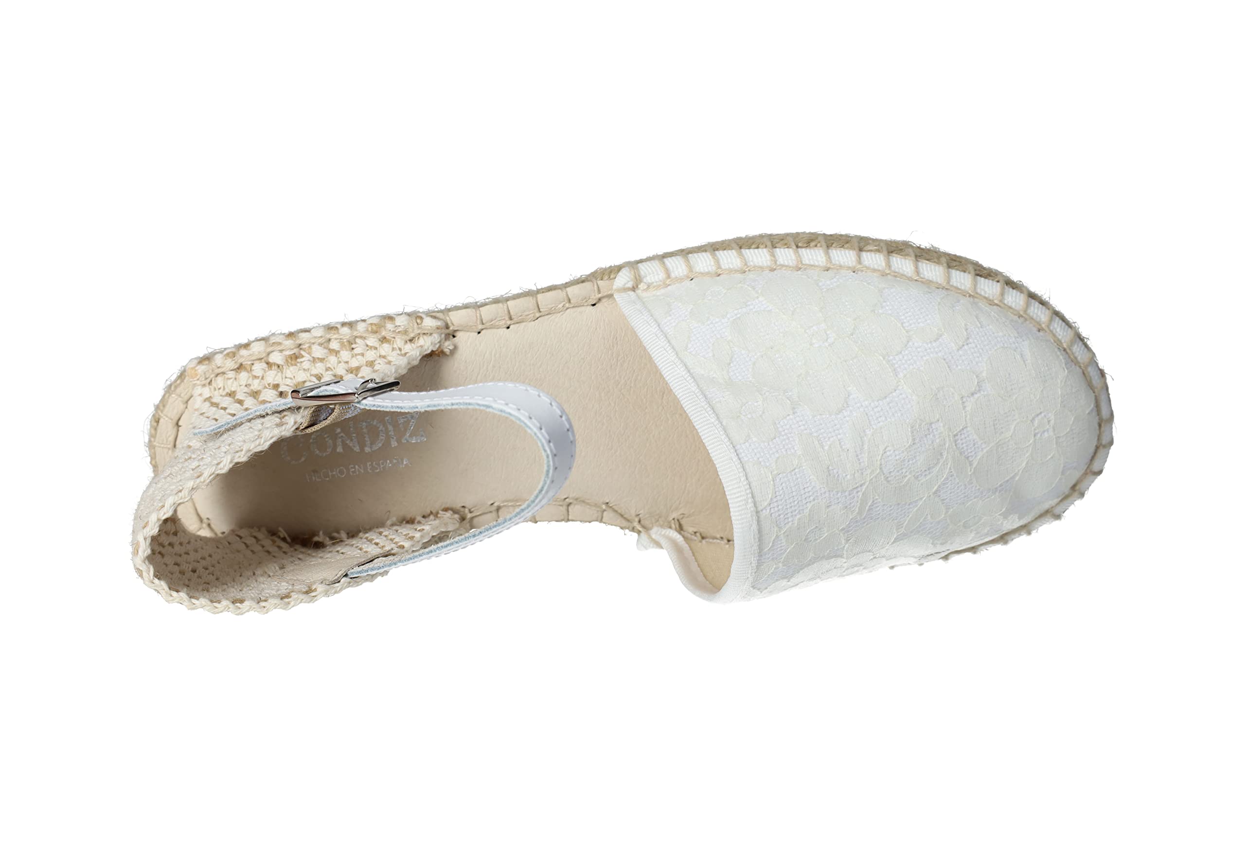 MADE IN SPAIN 223 Alpargatas ESPARDEÑAS para COMUNIÓN o Ceremonia de Lona Blanca con Flores pegadas Beig de Maredas Espadrilles Hechas en Caravaca de la Cruz, España NIÑA Zapato COMUNIÓN