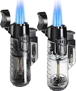 Urgrette Torch Lighter Refillable Butane Triple Torch Lighters Jet Flame Gas Lighter Pocket Lighter for Camping Grill Fireplace Camping (Without Fuel) 2 Pack,Black