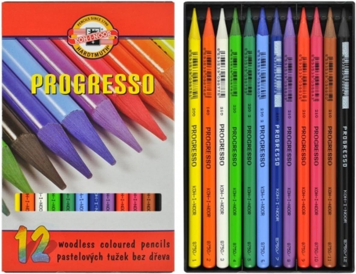 KOH-I-NOOR Progresso Woodless Coloured Pencil Set in Wooden Box (Set of 24) : Office Products