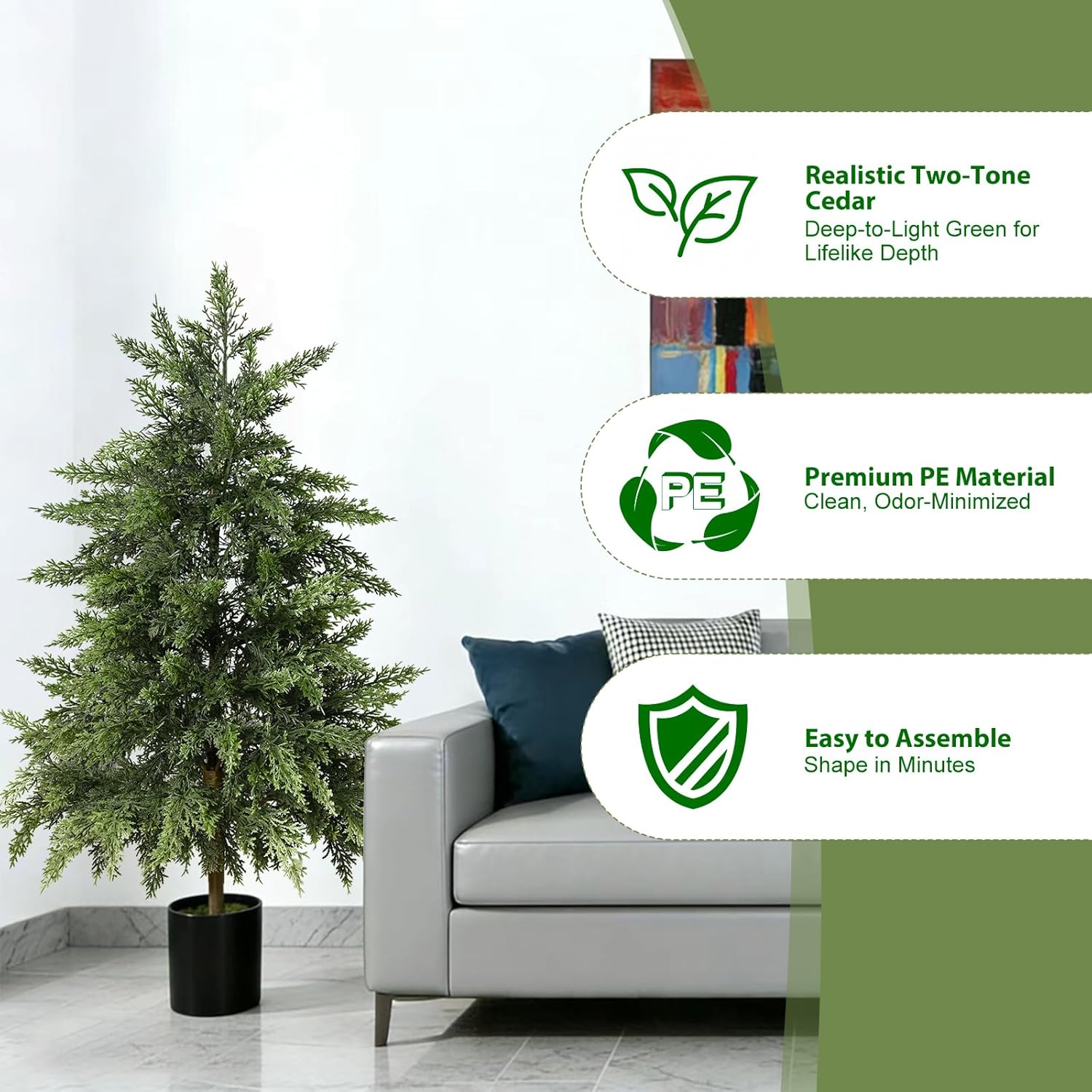 Real Touch Artificial Cedar Topiary Trees, 2 Sets of Realistic Potted UV Resistant Fake Plants for Front Porch for Outdoor & Indoor Front Porch, Garden, Patio, and Farmhouse Decor (3FT)