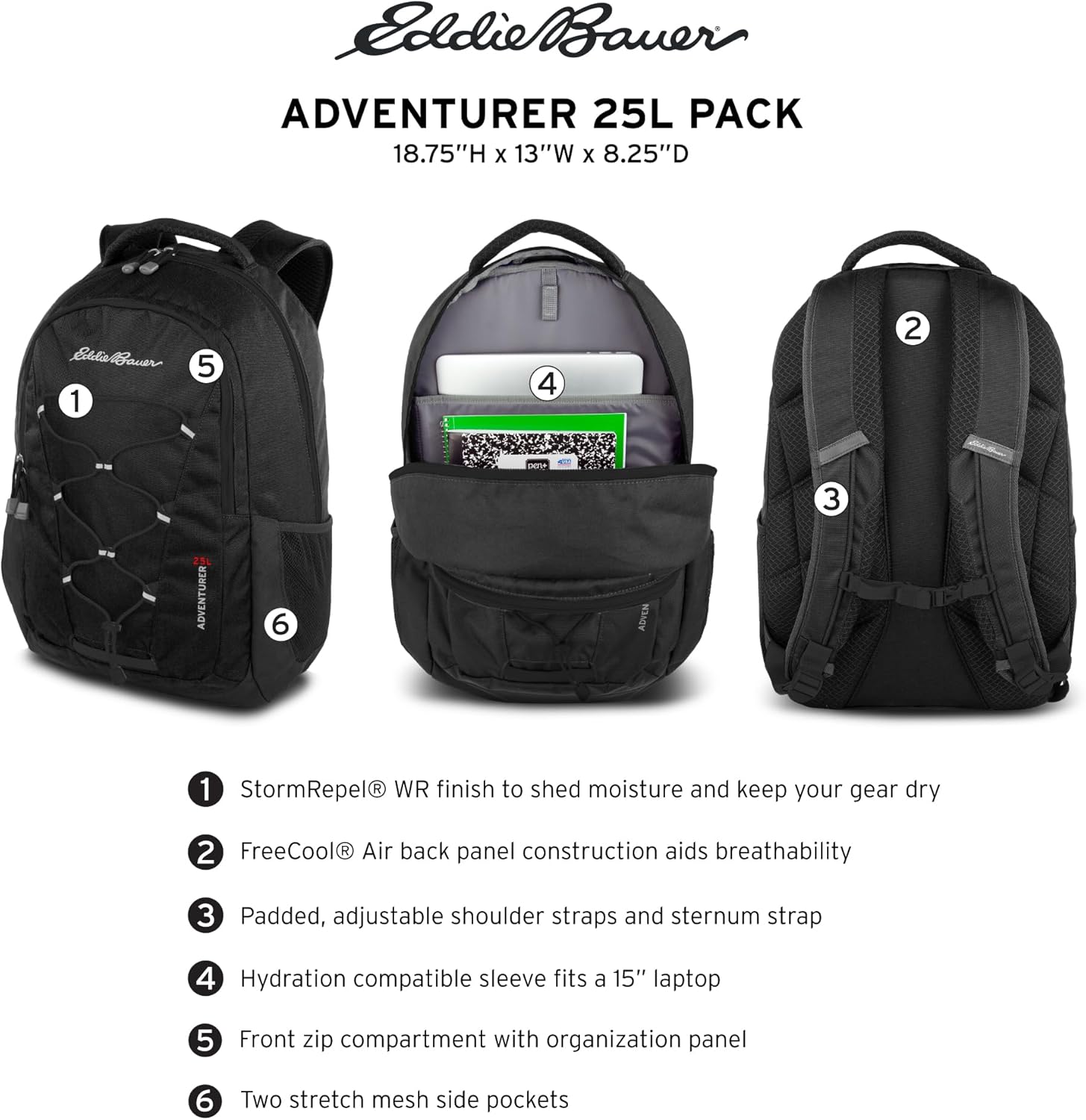 Eddie Bauer Adventurer Backpack with Organization Compartments and Hydration/Laptop Compatible Sleeve, Adventurer - Dark Berry, 25L