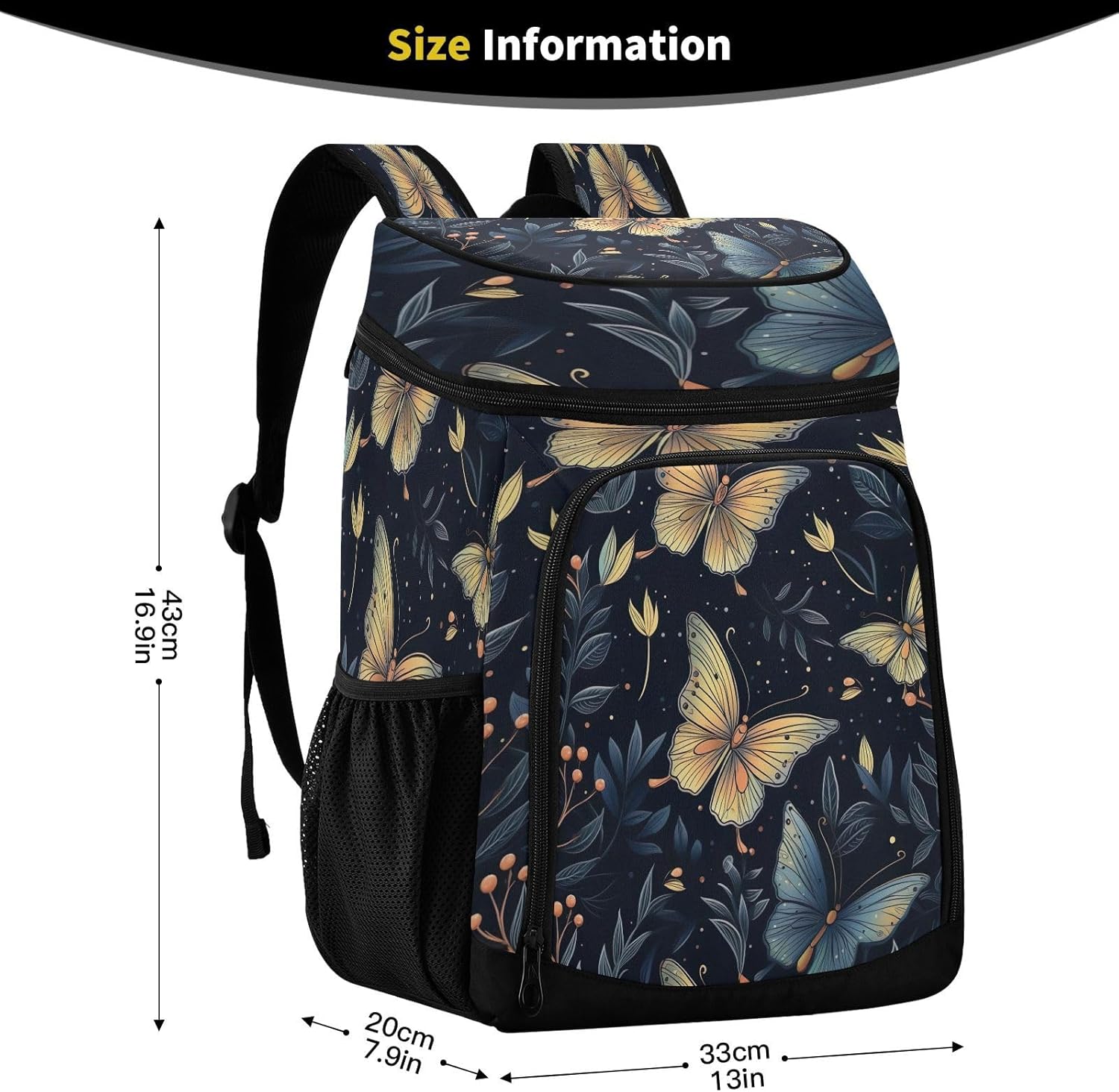 Golden Butterfly Cooler Backpack 36 Cans Leakproof Waterproof Backpack Cooler Bag Beach Accessories Travel Camping Fishing Backpack for Women Men