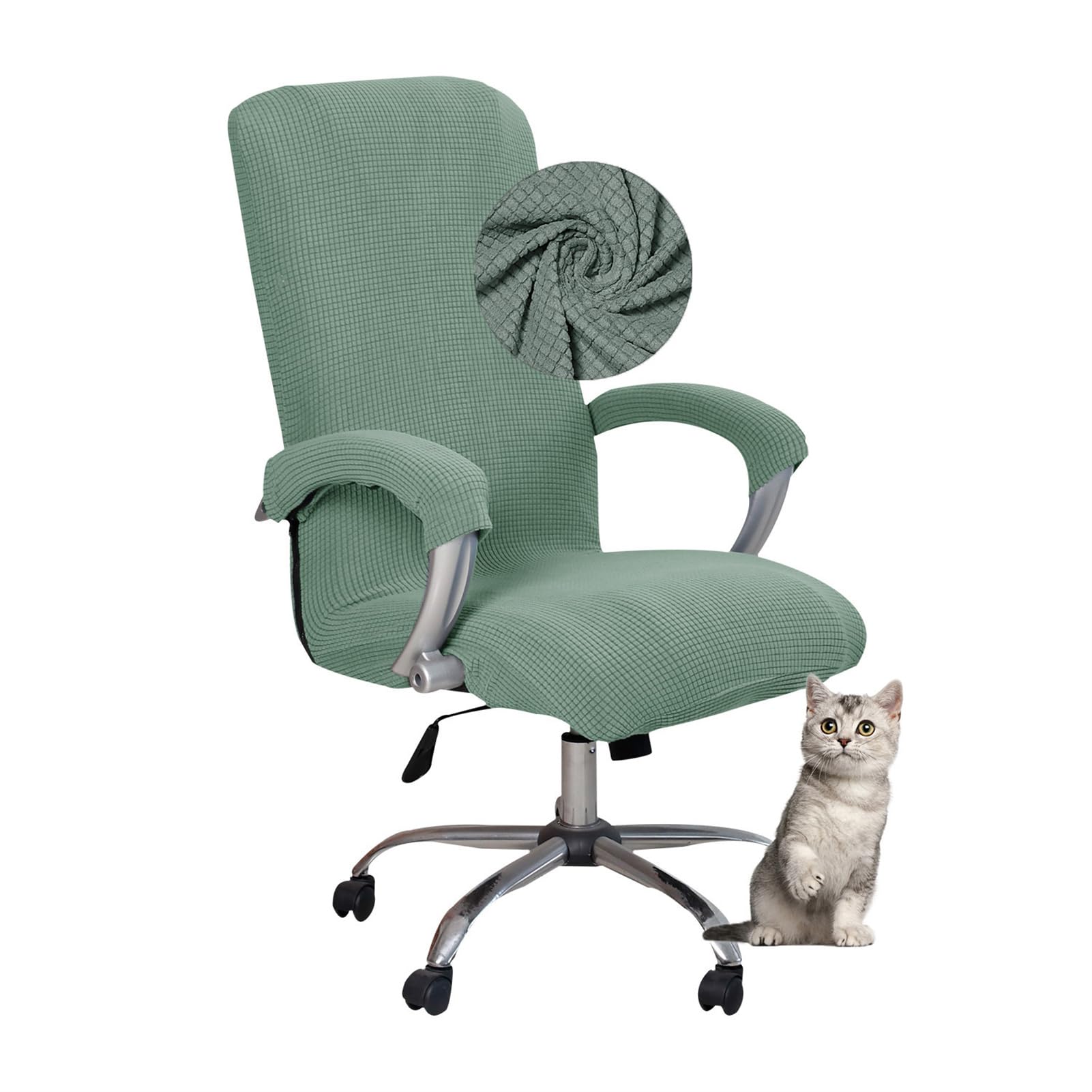 Cakers Funda elástica para Silla de Oficina, Funda elástica para Silla de Escritorio de computadora con Funda para reposabrazos, Fundas para Sillas Sillón de Escritorio (Verde,L)