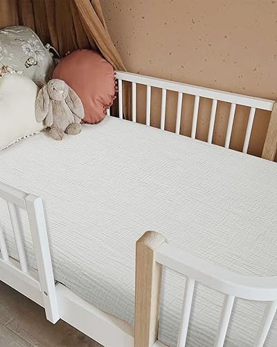 Miniatura 3 de Crib Sheets for Boys Girl, Fitted Baby Toddler Bed Sheets 28" x 52", Neutral Muslin Cotton Crib Mattress Sheet with Boho Style, Soft and Breathable