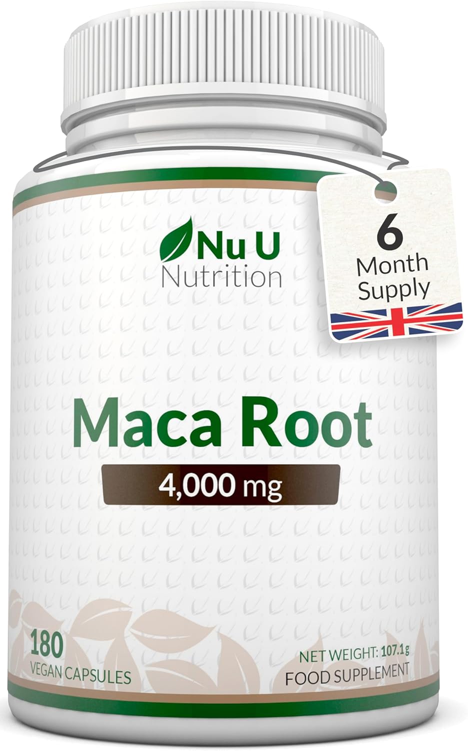 Maca Root Capsules 4000mg – 180 Vegan Capsules – 6 Month Supply – High Strength Peruvian Maca Root for Men & Women – Made in The UK – Nu U Nutrition