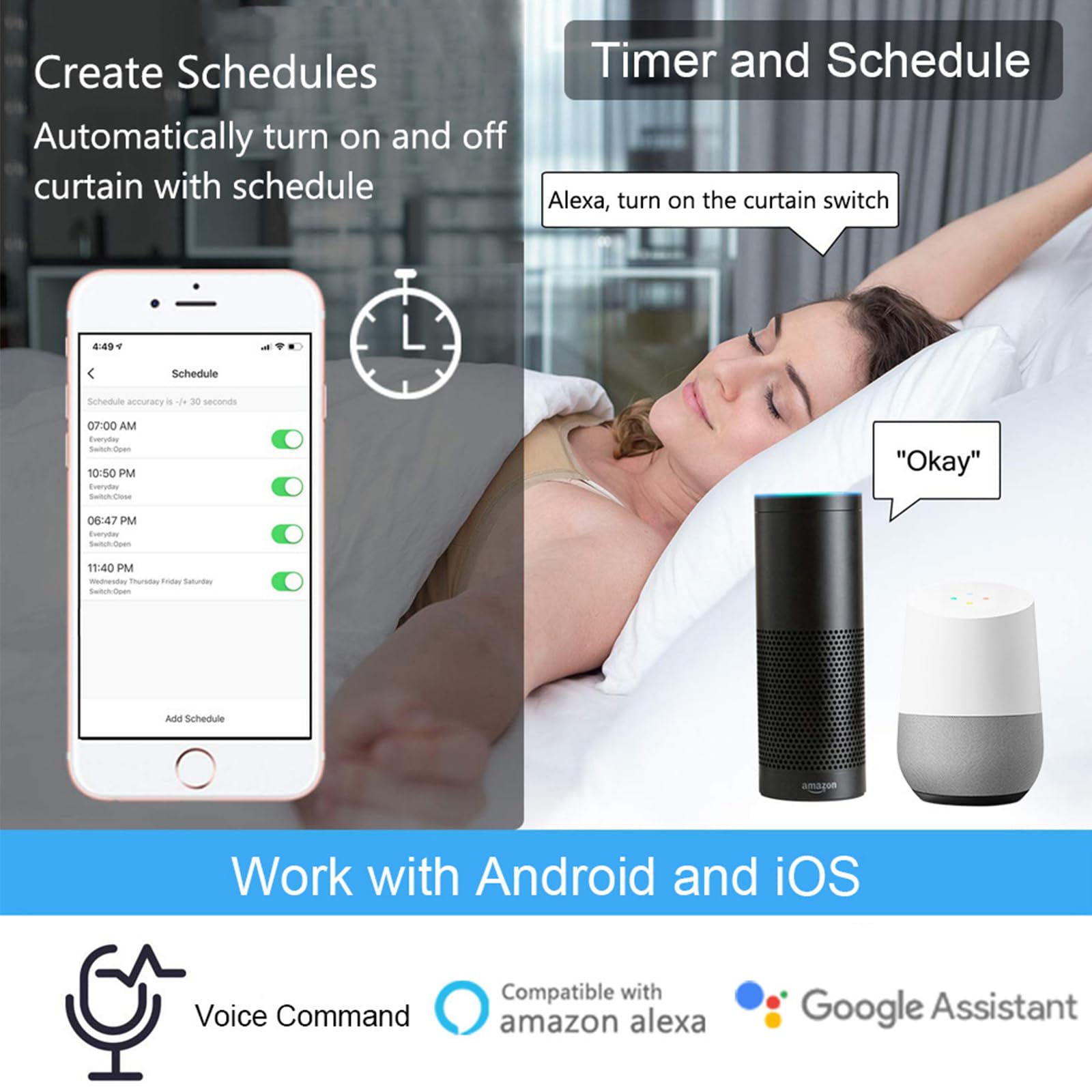 2 unidades de módulo de interruptor inteligente RF WIFI para persianas con control remoto RF de 433 MHz, adecuado para persianas, cortinas enrollables, toldos. Compatible con Alexa/Google Home