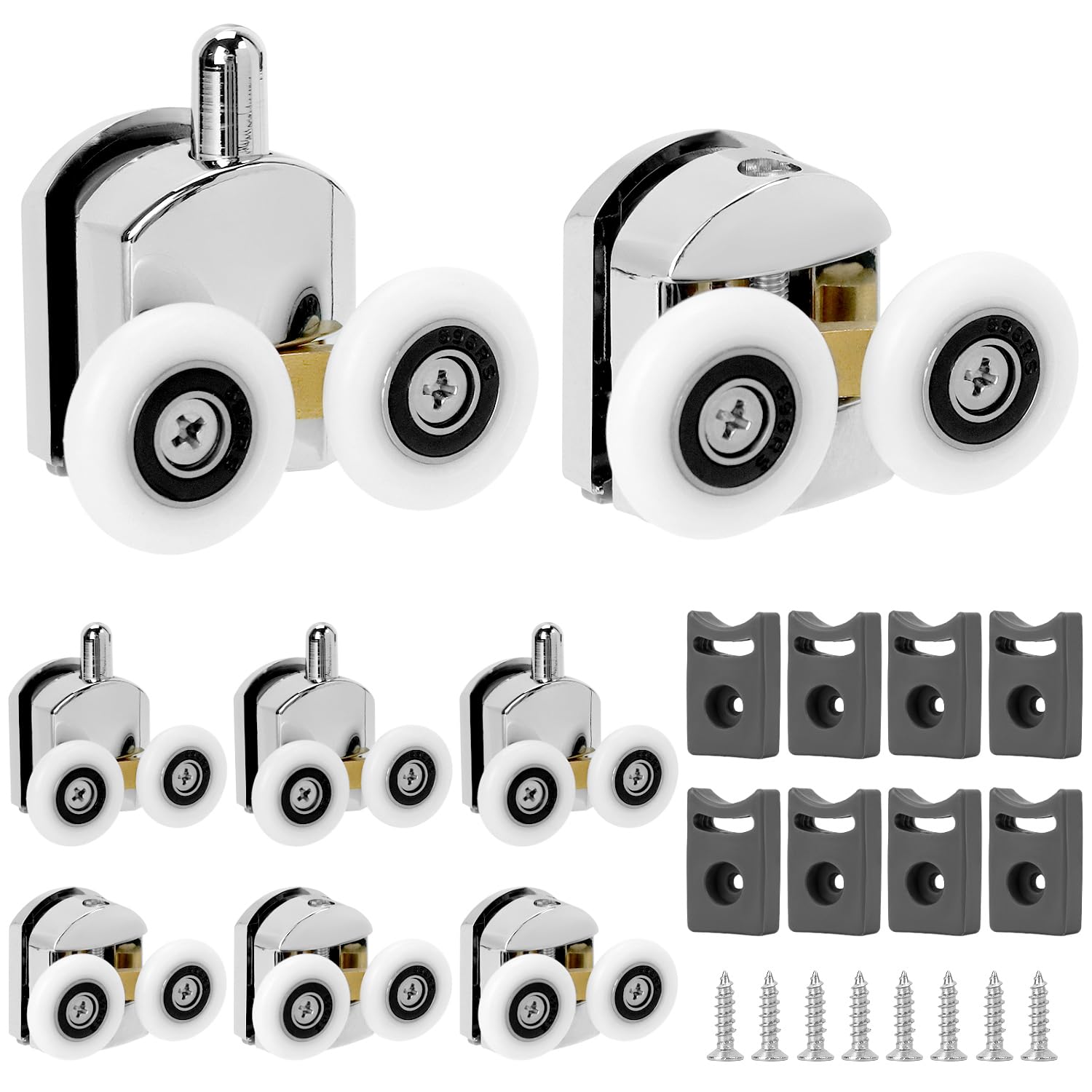 QWORK® 8 Pcs Shower Door Rollers 25mm, Sliding Shower Door Rollers, Stainless Steel & ABS Plastic, for 4-6 mm Glass Doors
