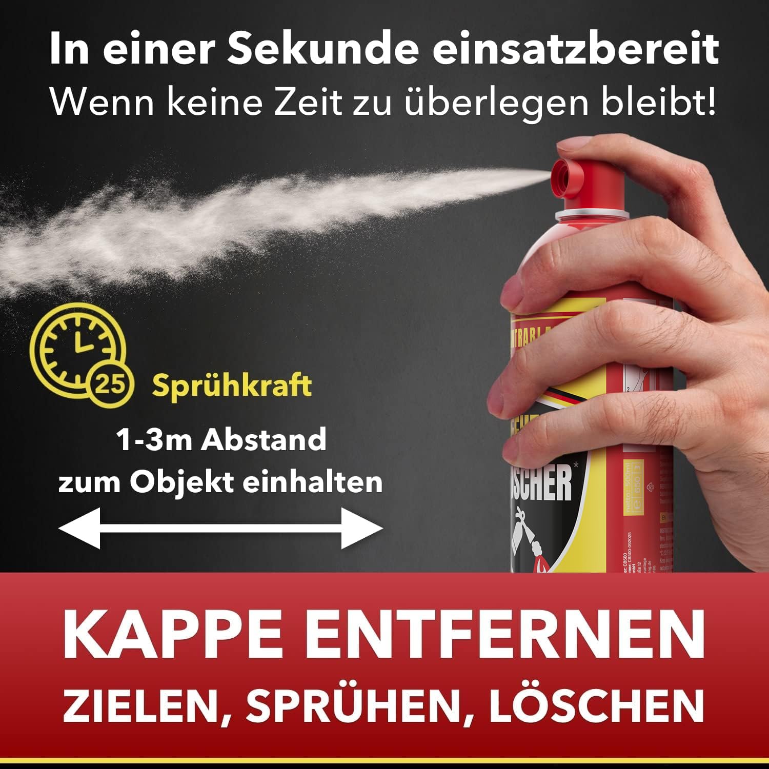 Spray extincteur domestique – 500 ml – Pour plus de sécurité dans votre vie quotidienne – Idéal pour la maison, la cuisine et la voiture – Efficacité testée contre les feux de graisse et les incendies