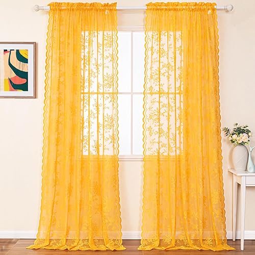 Miniatura 9 de Generies - Cortinas transparentes de encaje floral con bolsillo para barra de ventana, cortinas transparentes para sala de estar o cocina